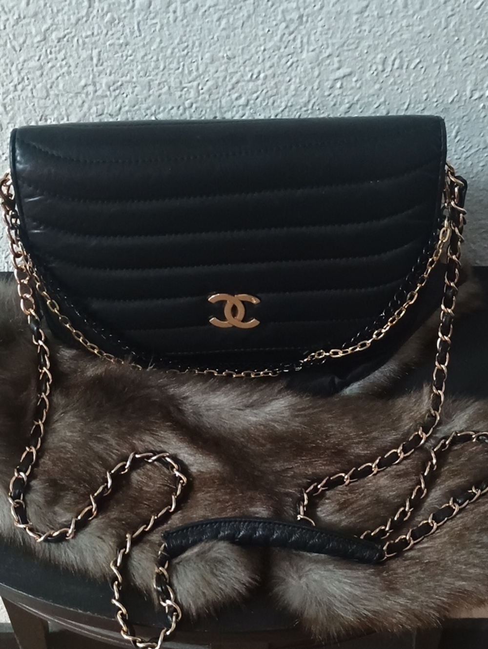 Black Quilted Crossbody with Gold Chain and CC Logo
